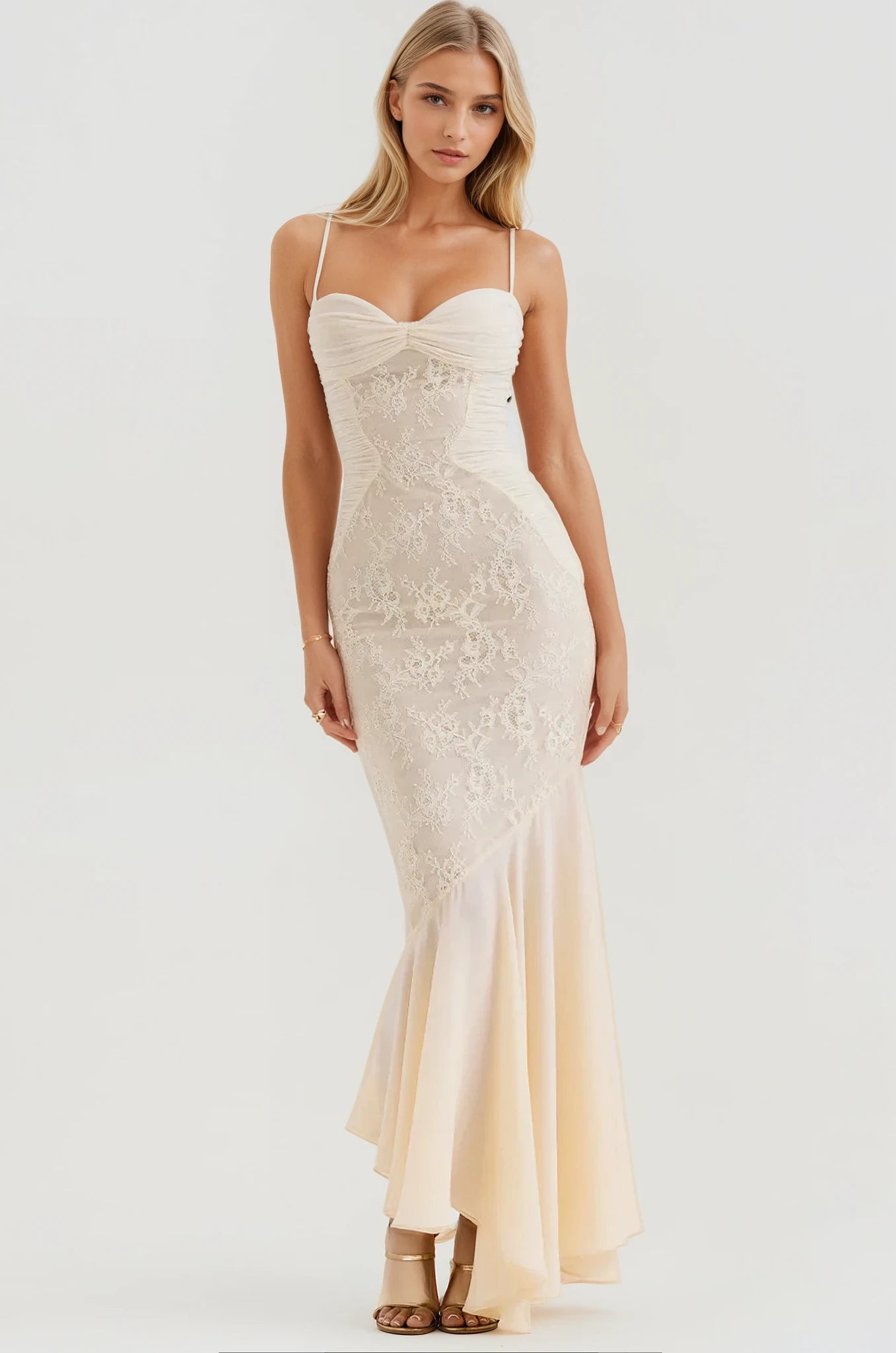 Celeste Ruched Lace Panel Maxi Dress – House of Fleur