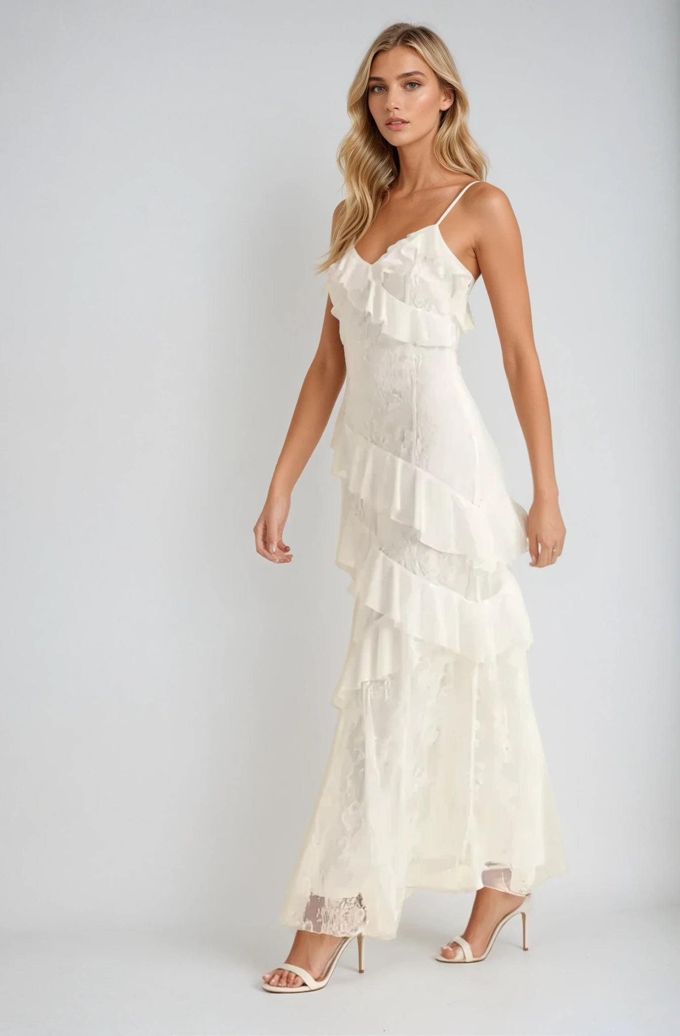 Seraphina Maxi Ruffled Dress with Lace Inserts