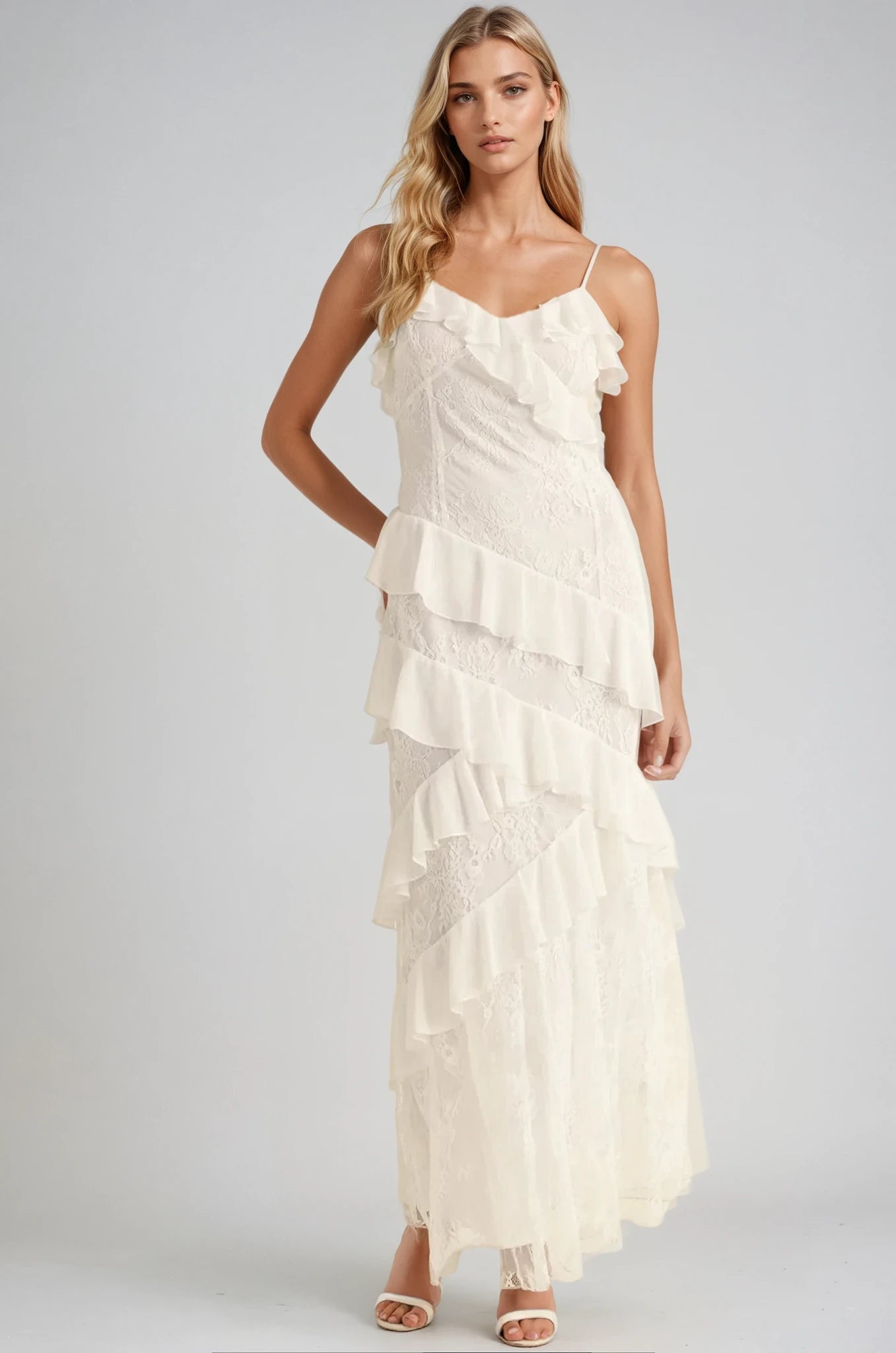 Seraphina Maxi Ruffled Dress with Lace Inserts