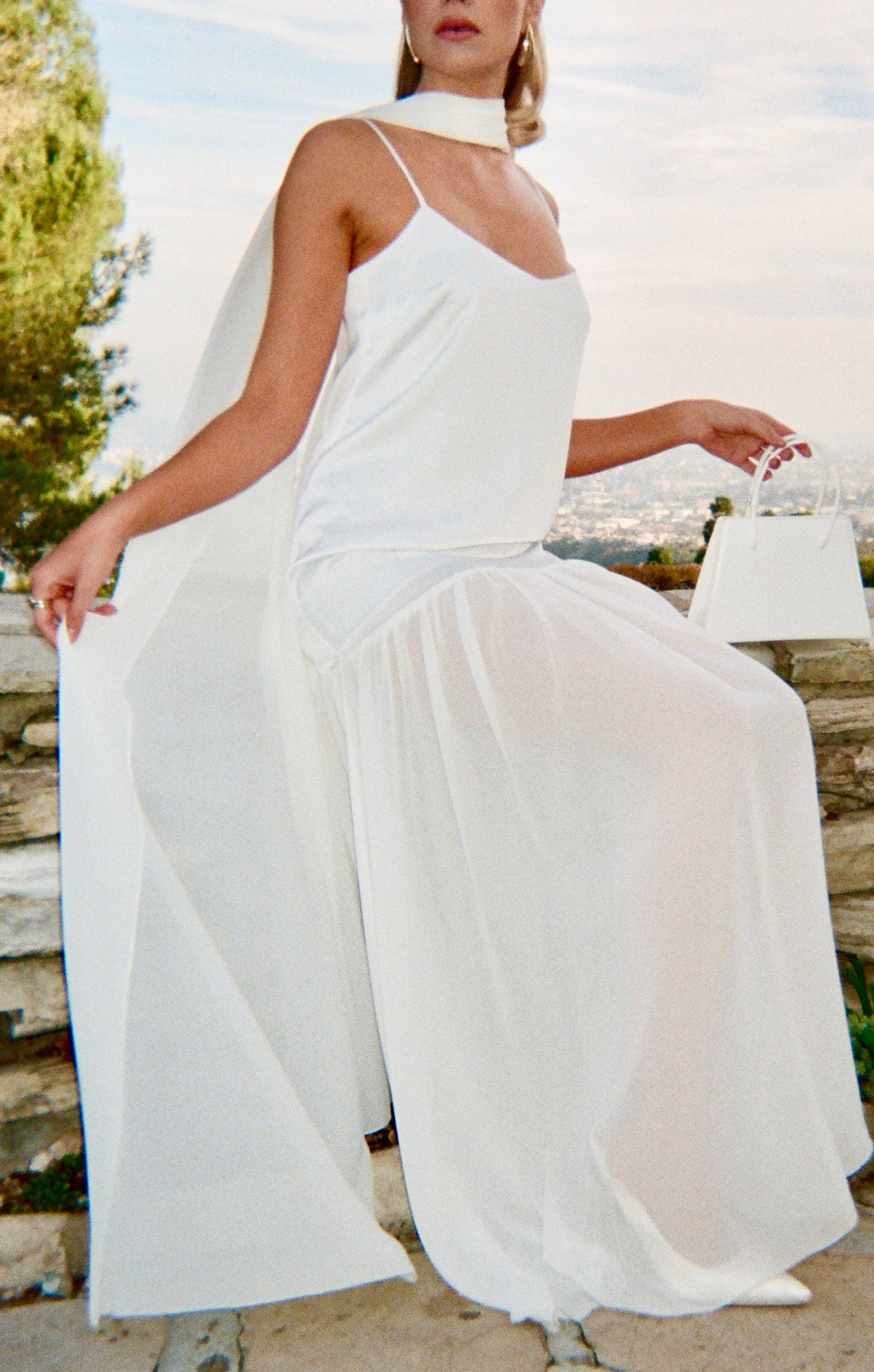 Lavienne Low Waist Sheer Maxi Dress with Scarf