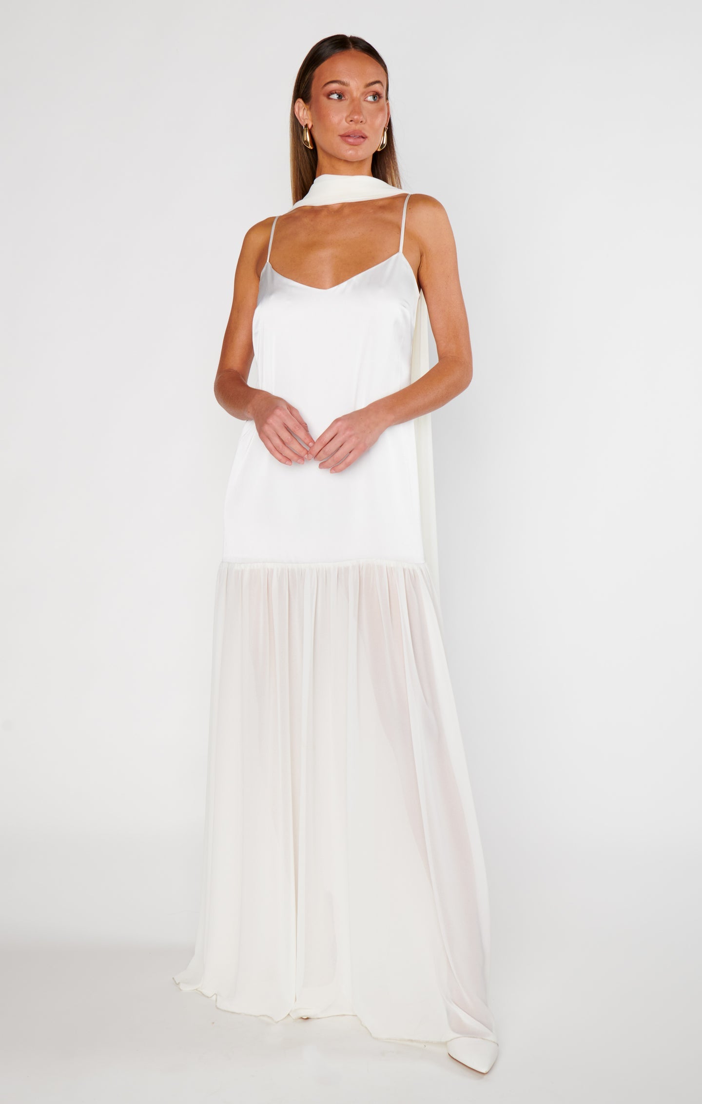 Lavienne Low Waist Sheer Maxi Dress with Scarf