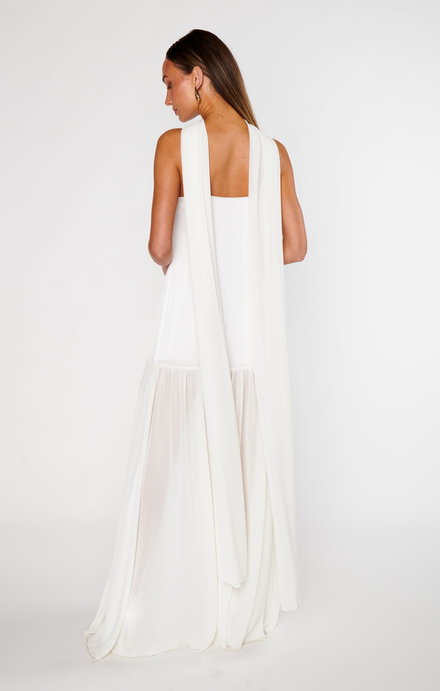 Lavienne Low Waist Sheer Maxi Dress with Scarf