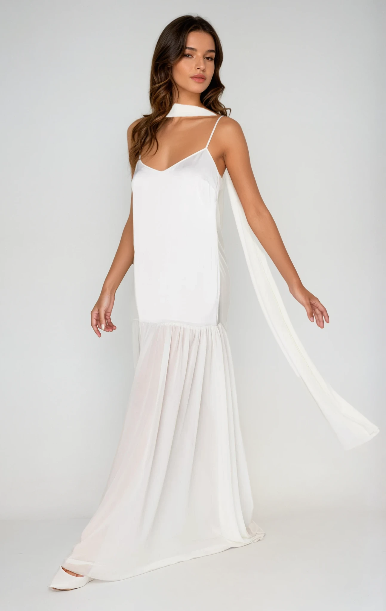 Lavienne Low Waist Sheer Maxi Dress with Scarf