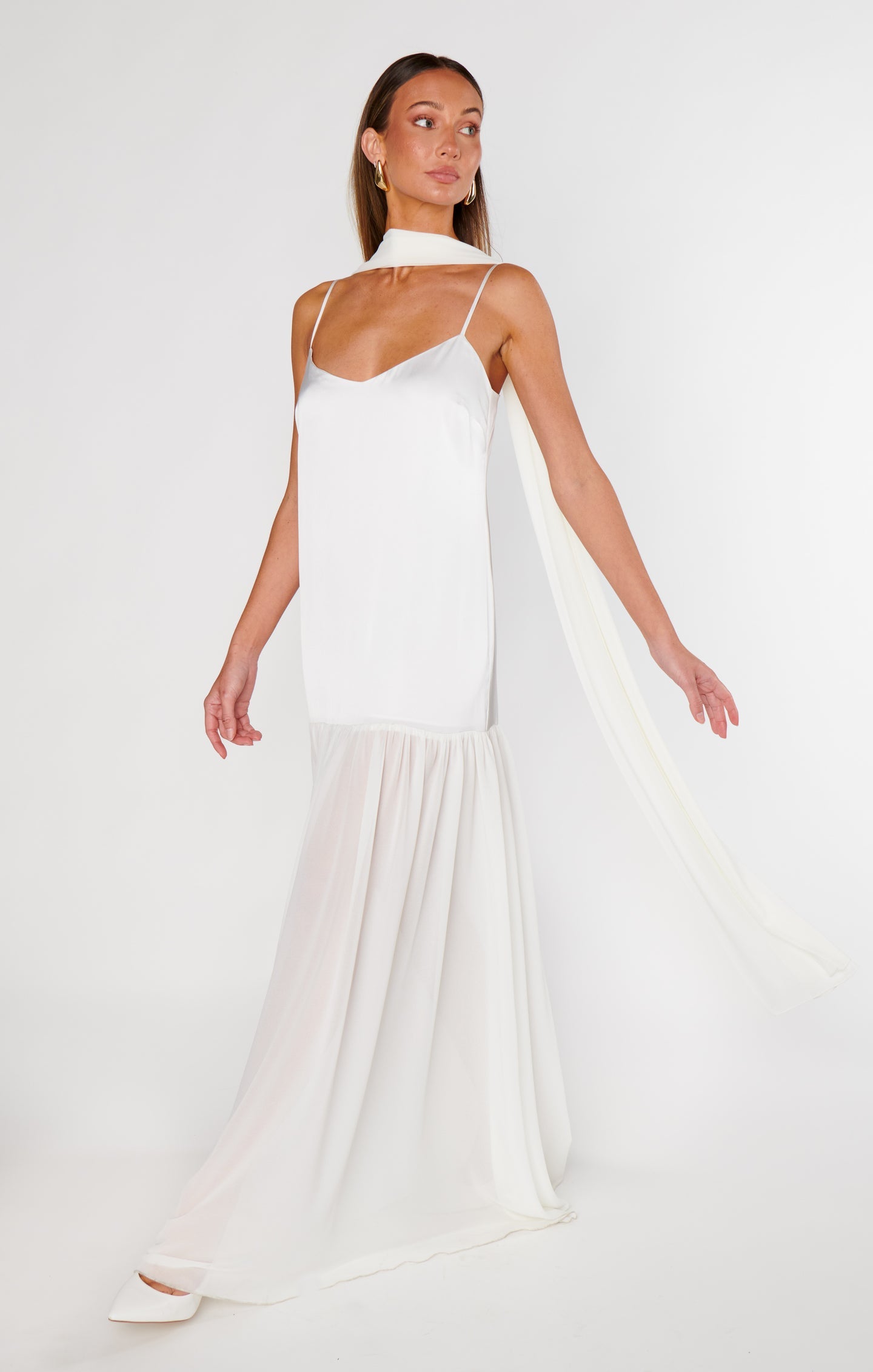 Lavienne Low Waist Sheer Maxi Dress with Scarf