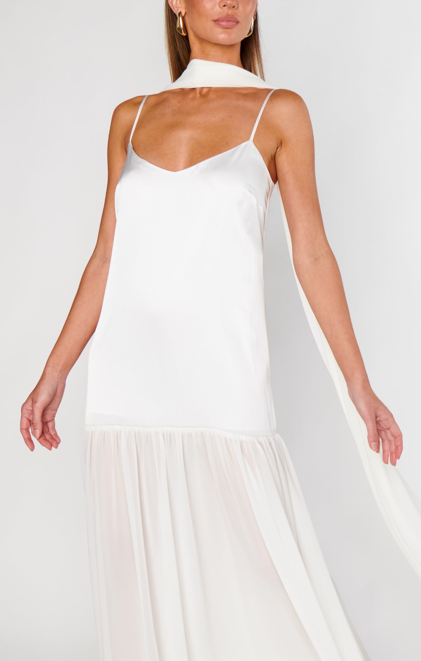 Lavienne Low Waist Sheer Maxi Dress with Scarf