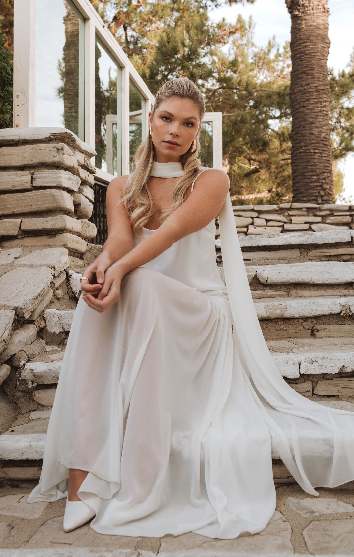 Lavienne Low Waist Sheer Maxi Dress with Scarf