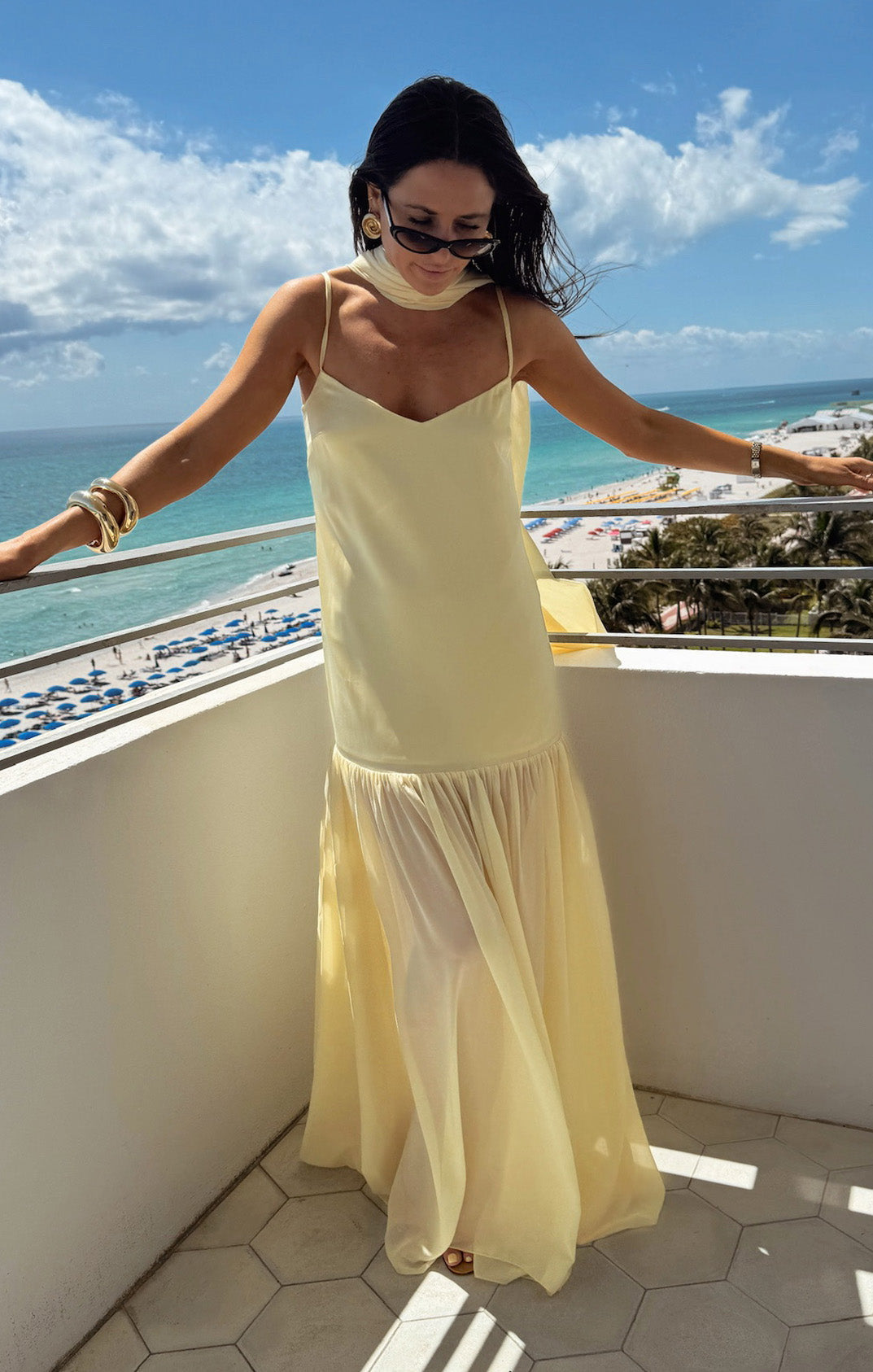 Lavienne Low Waist Sheer Maxi Dress with Scarf
