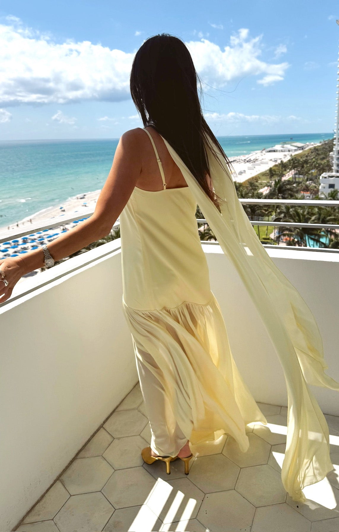 Lavienne Low Waist Sheer Maxi Dress with Scarf