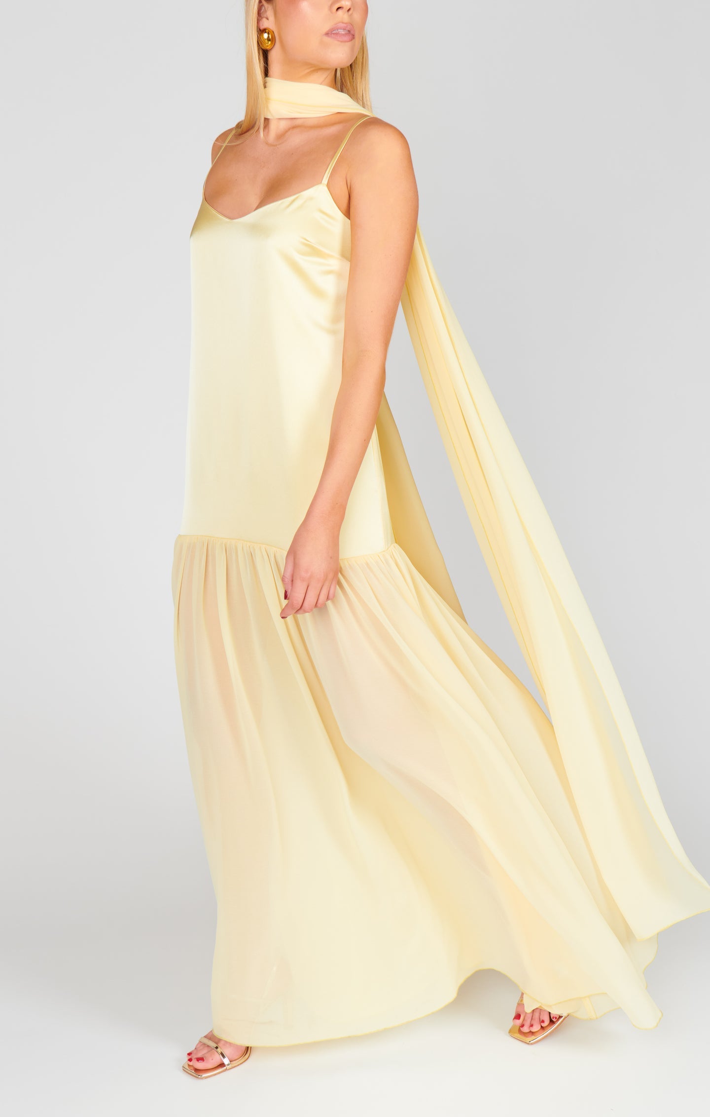 Lavienne Low Waist Sheer Maxi Dress with Scarf