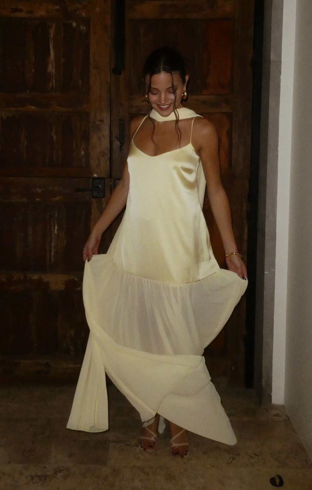 Lavienne Low Waist Sheer Maxi Dress with Scarf