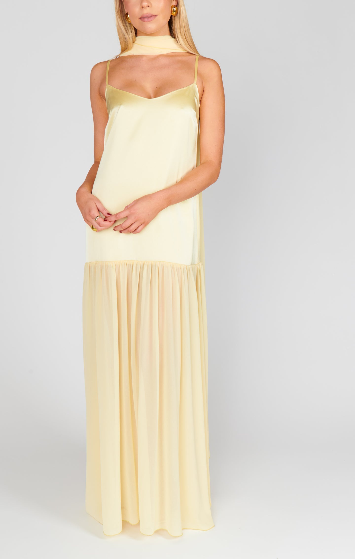 Lavienne Low Waist Sheer Maxi Dress with Scarf