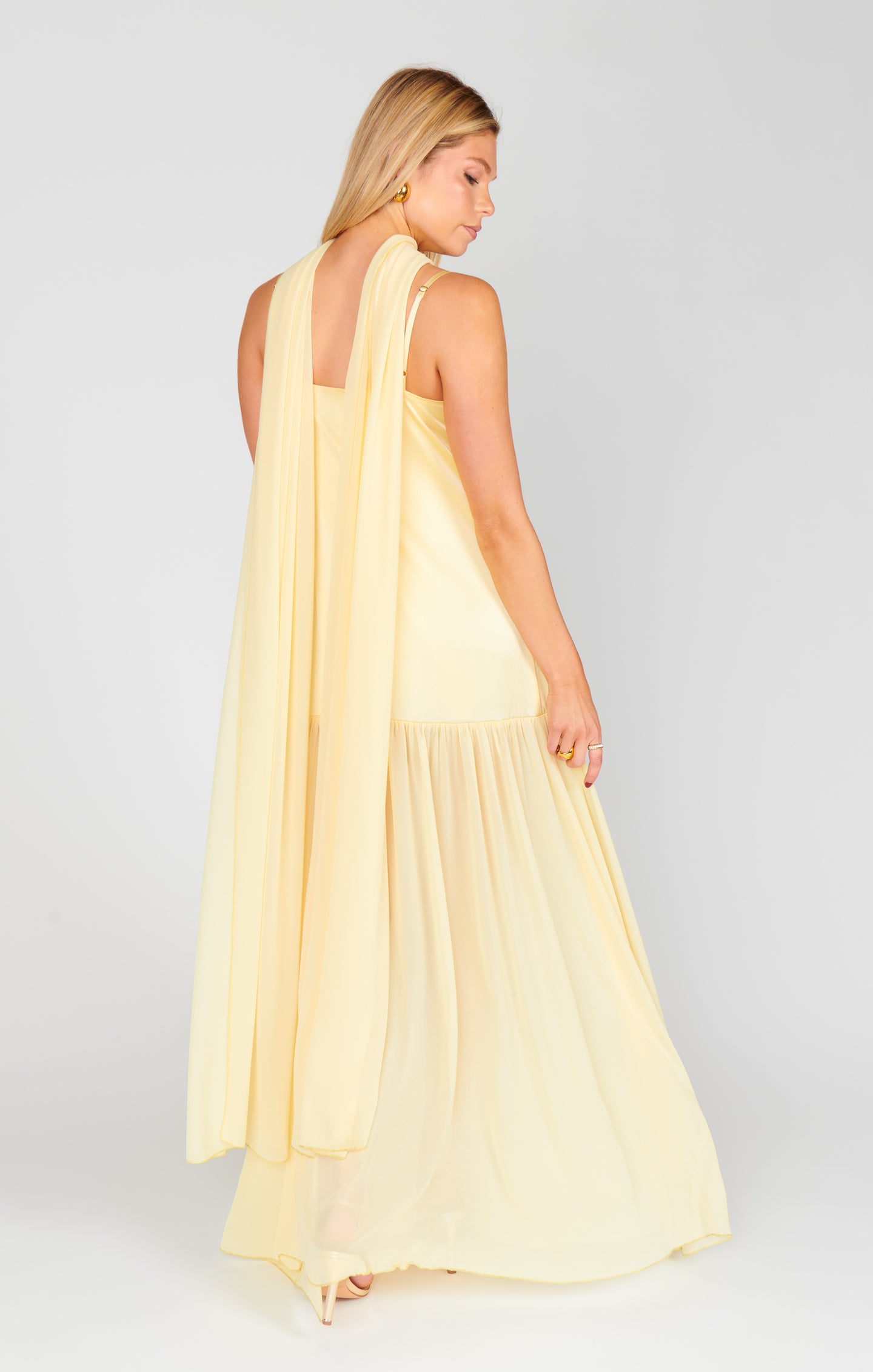 Lavienne Low Waist Sheer Maxi Dress with Scarf