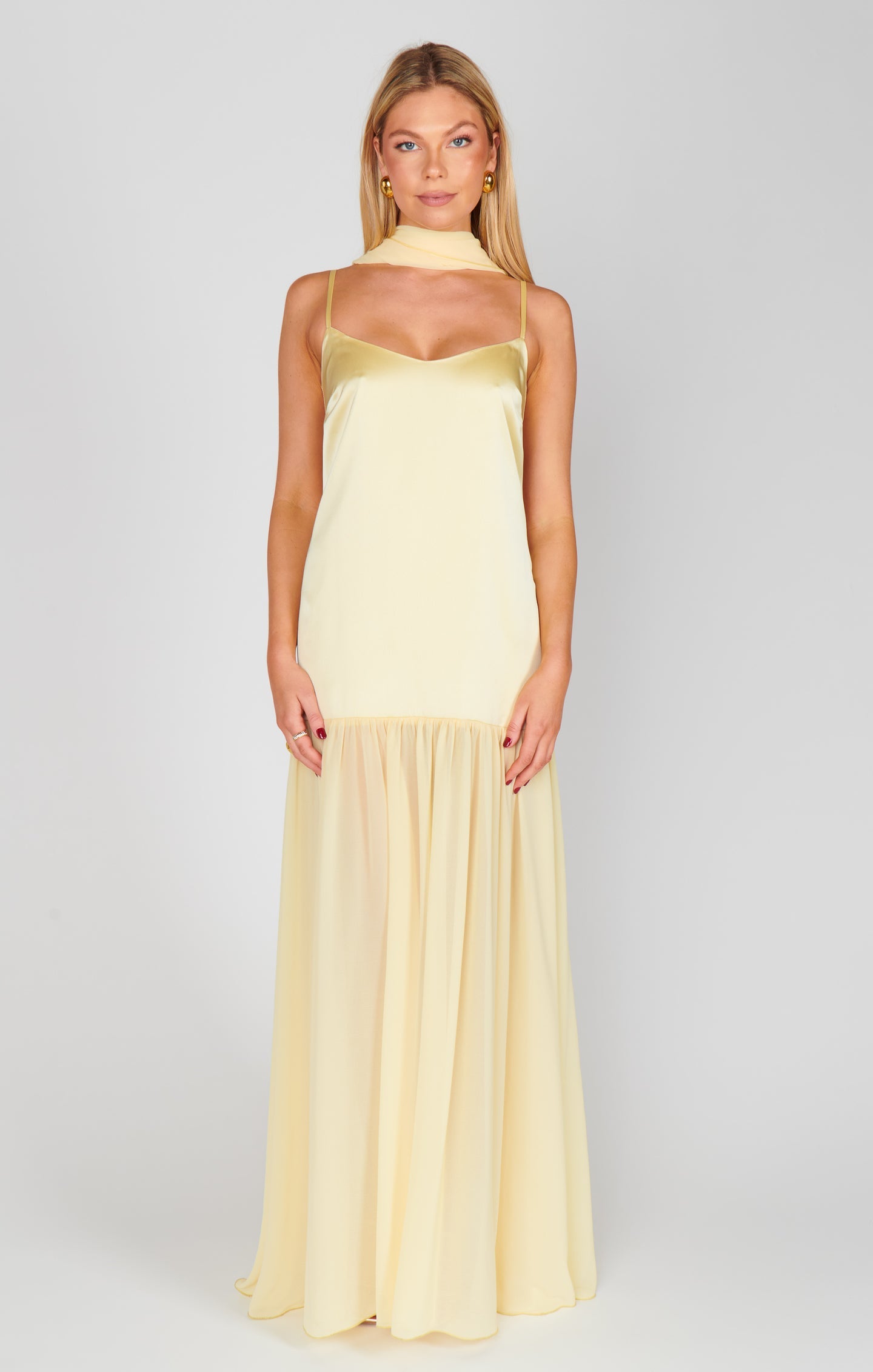 Lavienne Low Waist Sheer Maxi Dress with Scarf