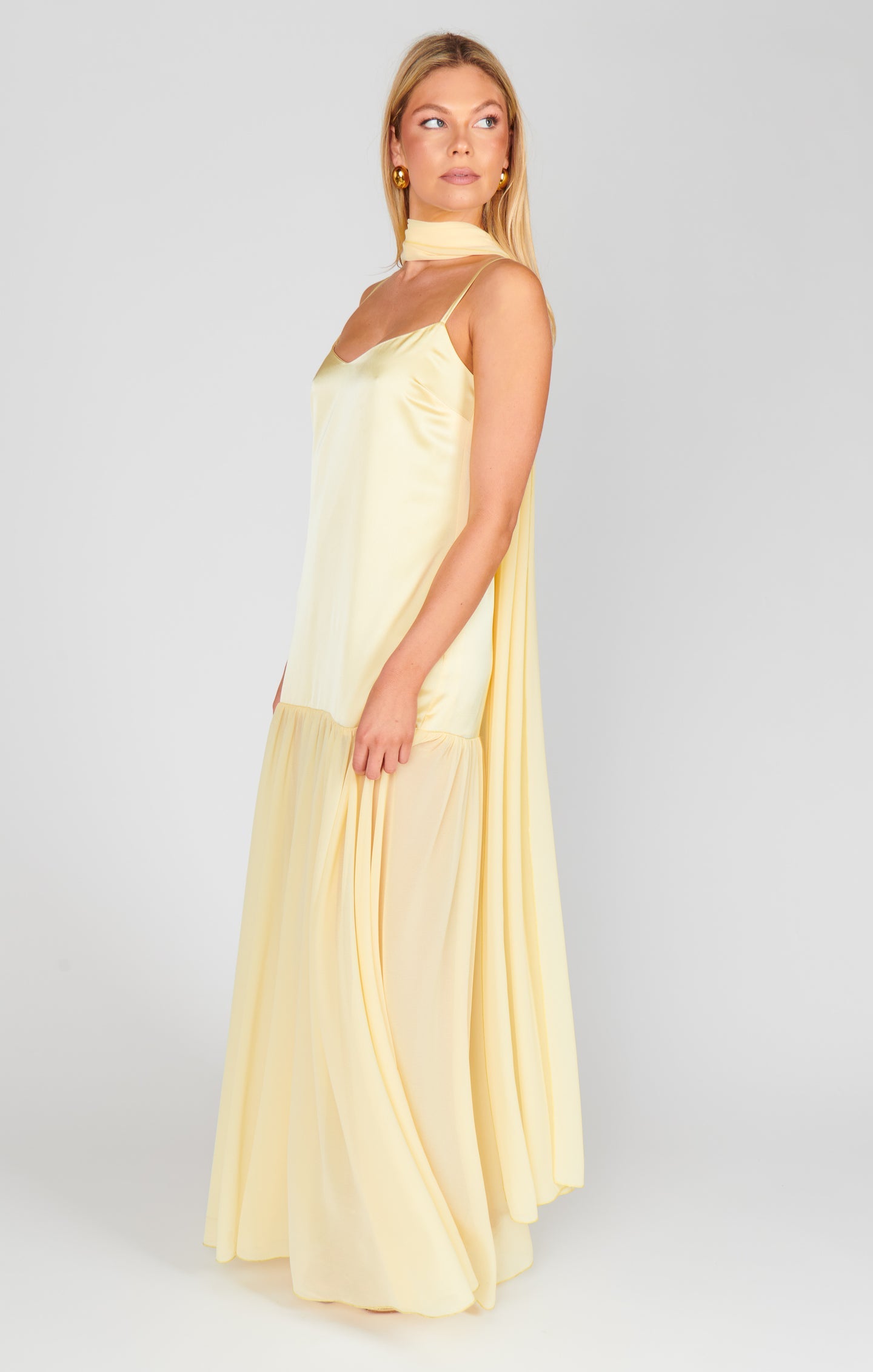Lavienne Low Waist Sheer Maxi Dress with Scarf