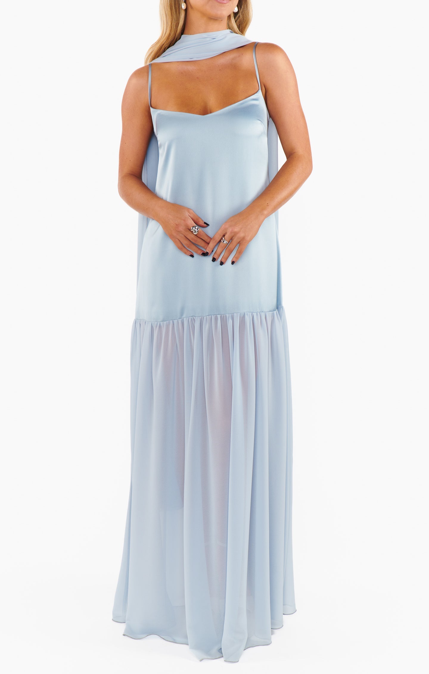 Lavienne Low Waist Sheer Maxi Dress with Scarf