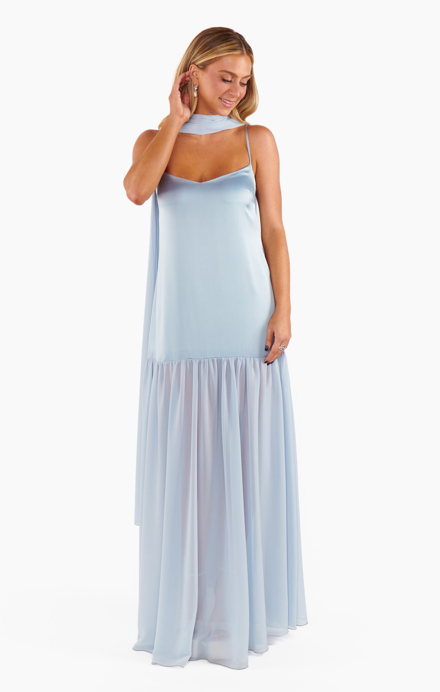 Lavienne Low Waist Sheer Maxi Dress with Scarf
