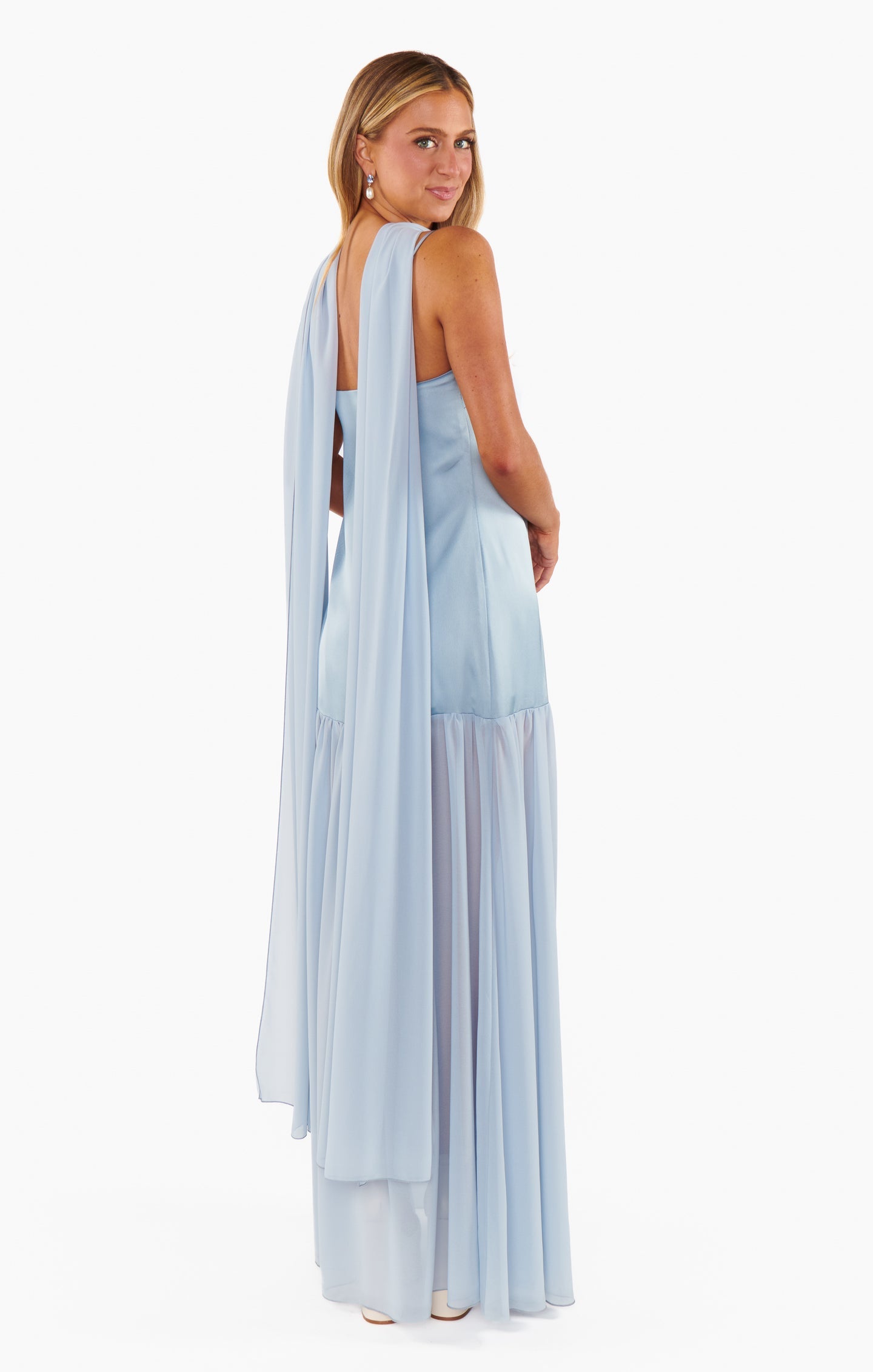 Lavienne Low Waist Sheer Maxi Dress with Scarf
