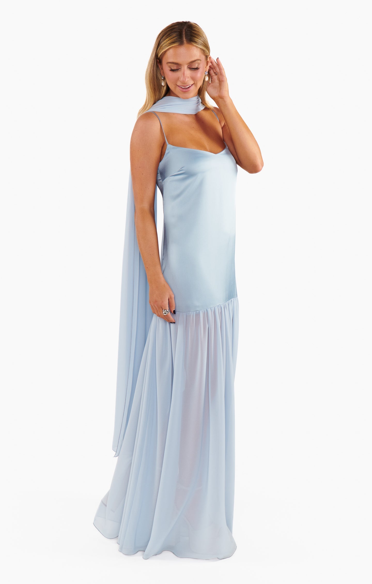 Lavienne Low Waist Sheer Maxi Dress with Scarf