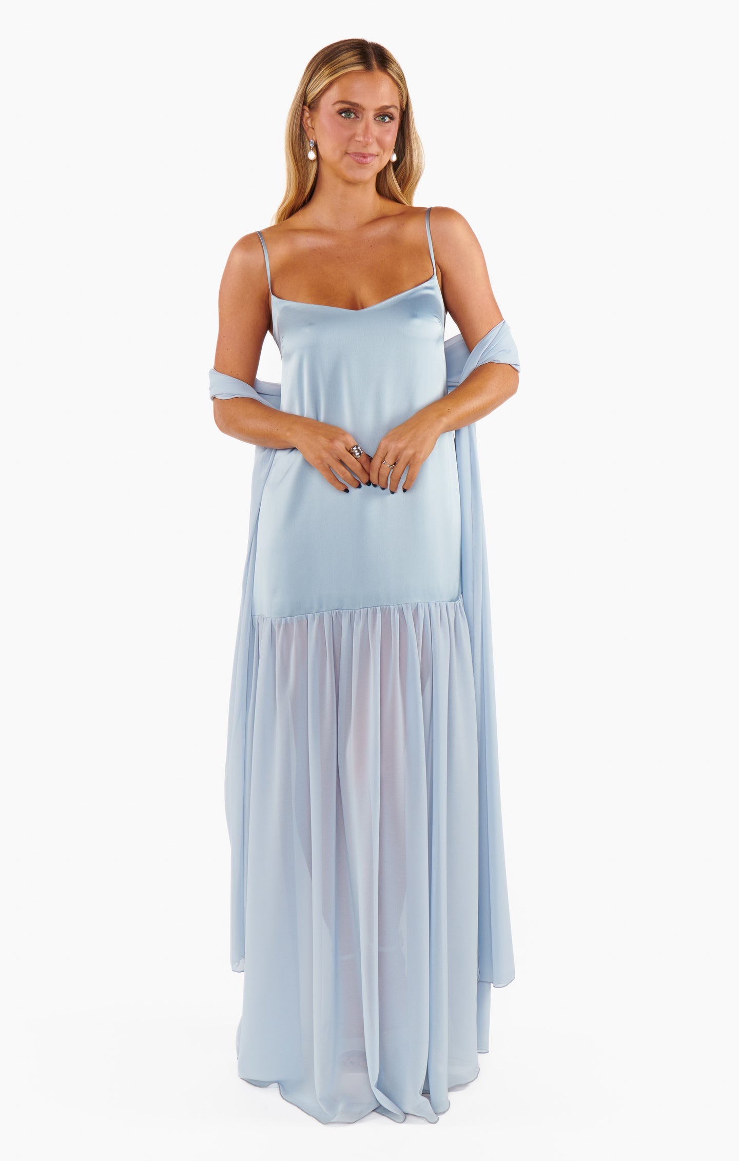 Lavienne Low Waist Sheer Maxi Dress with Scarf
