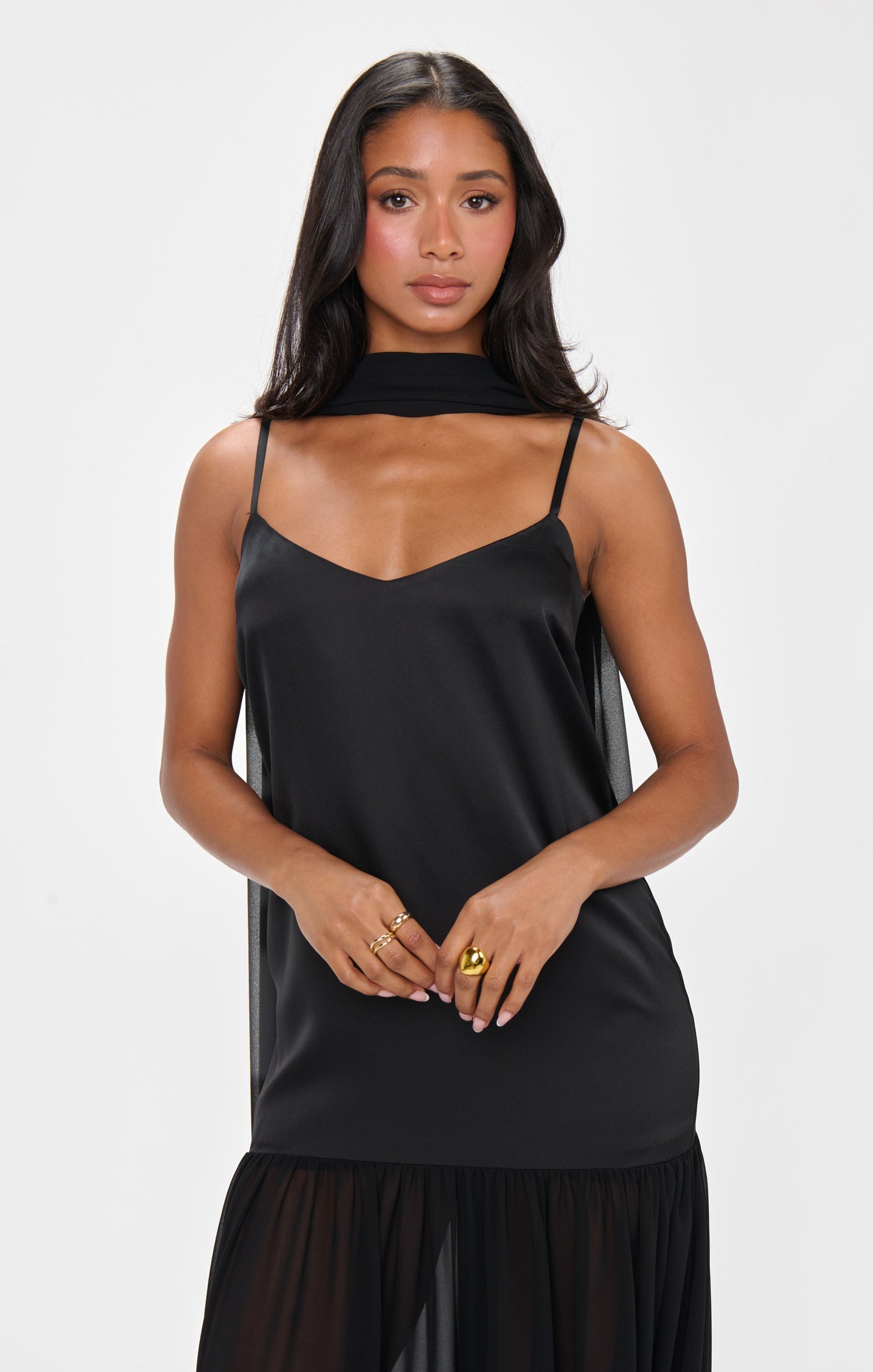 Lavienne Low Waist Sheer Maxi Dress with Scarf