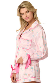 Pink Nutcracker Satin Pajama Set with Ribbon Details