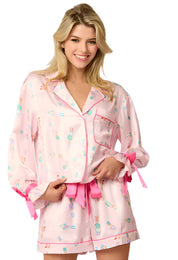 Pink Nutcracker Satin Pajama Set with Ribbon Details