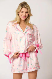 Pink Nutcracker Satin Pajama Set with Ribbon Details