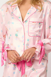 Pink Nutcracker Satin Pajama Set with Ribbon Details