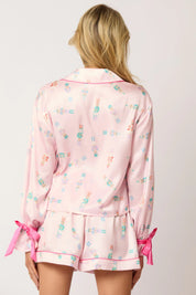 Pink Nutcracker Satin Pajama Set with Ribbon Details