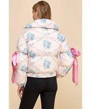 Floral Puffer Jacket with Ribbon