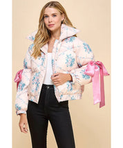 Floral Puffer Jacket with Ribbon