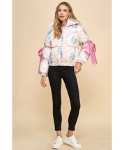 Floral Puffer Jacket with Ribbon