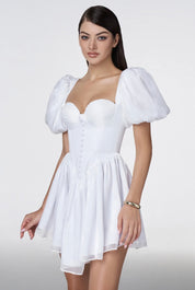 Enchanted Whispers Puff Sleeve Corset Mini Dress