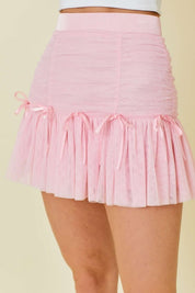 Rosalina Pleated Tulle Bow Mini Skirt