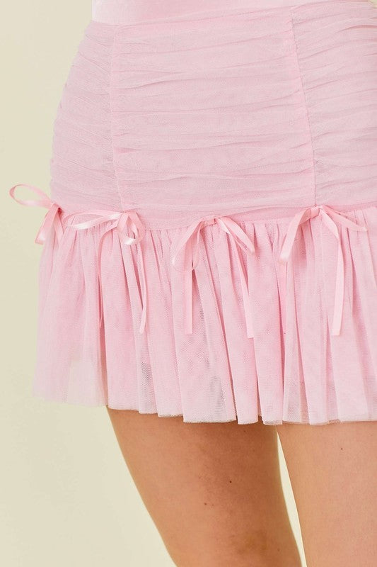 Rosalina Pleated Tulle Bow Mini Skirt