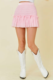 Rosalina Pleated Tulle Bow Mini Skirt