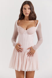 Elena Long Sleeve Bustier Corset Frill Mini Dress