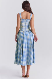 Charming Gingham Midi Dress with Pockets