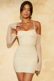 Sheer Allure Bodycon Mini Dress with Flare Mesh Sleeves