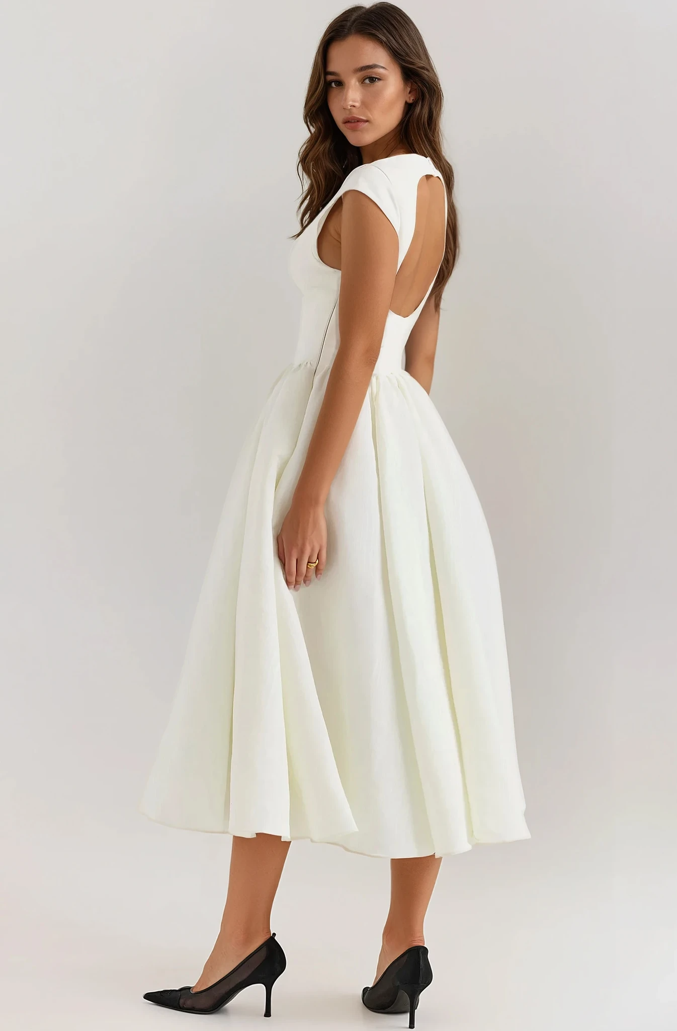 Evangeline Backless Pleated Midi Dress