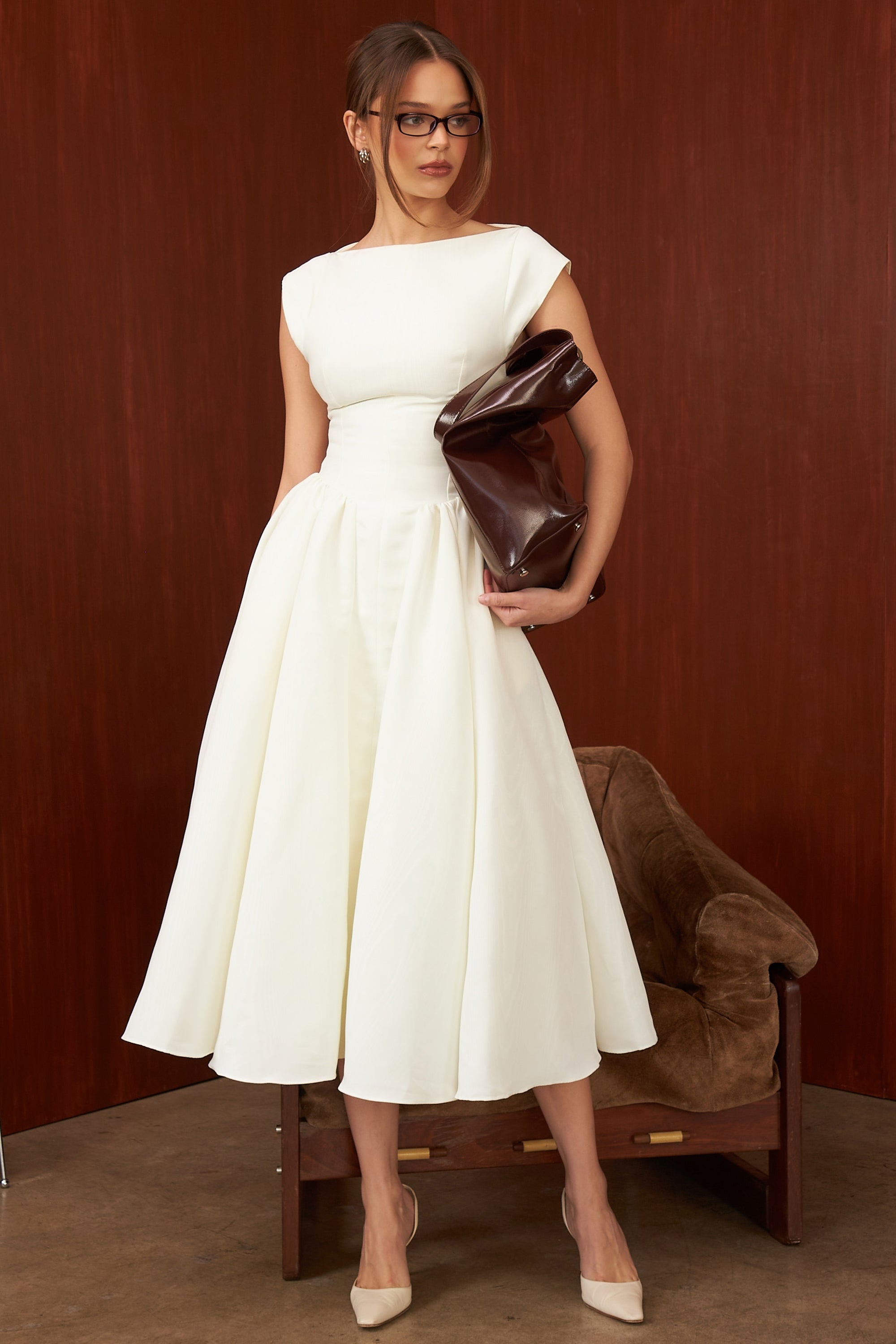 Evangeline Backless Pleated Midi Dress