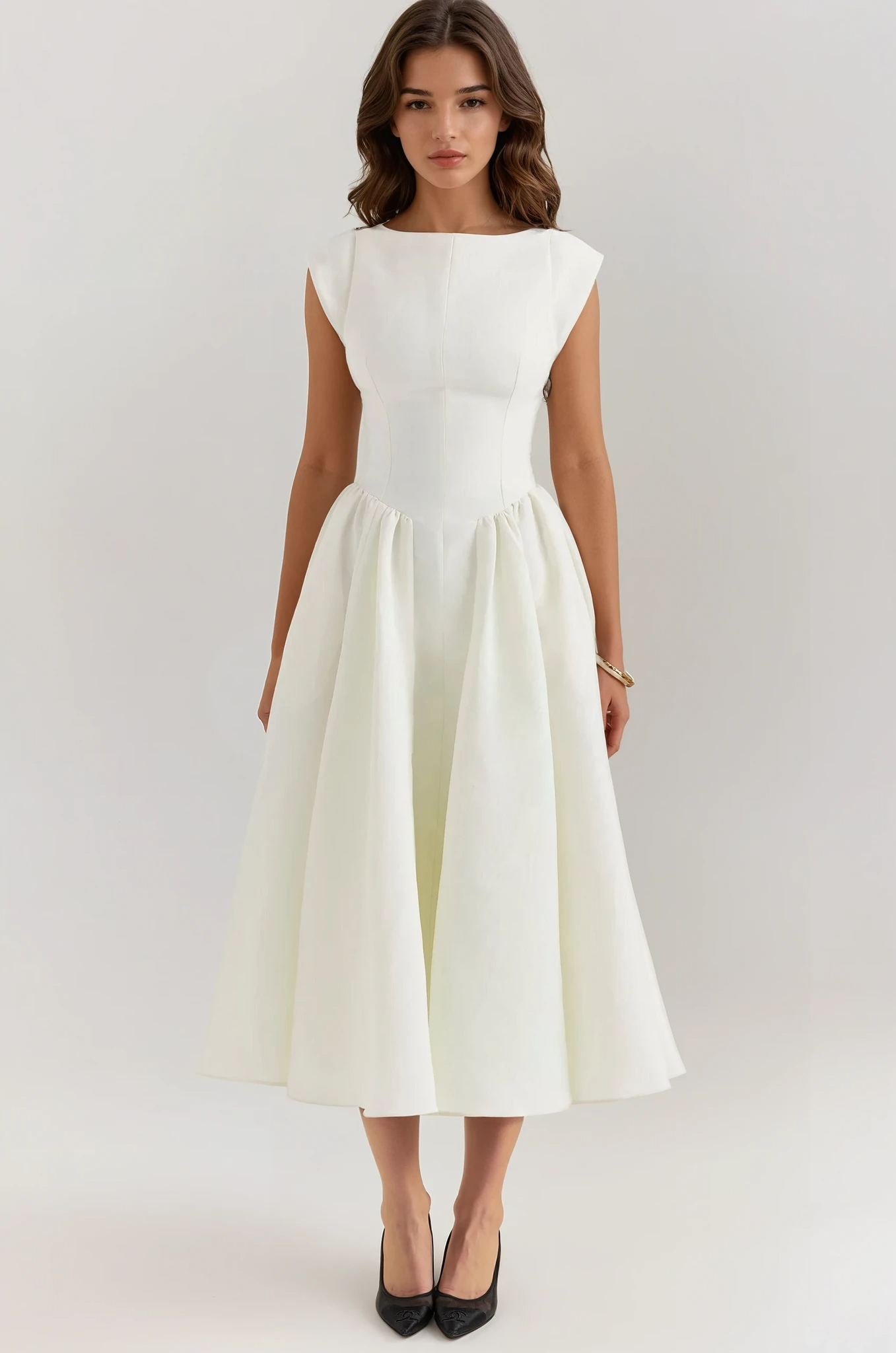 Evangeline Backless Pleated Midi Dress