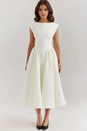Evangeline Backless Pleated Midi Dress