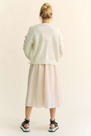 Lila Knitted Cardigan with Pink Bow Ribbon