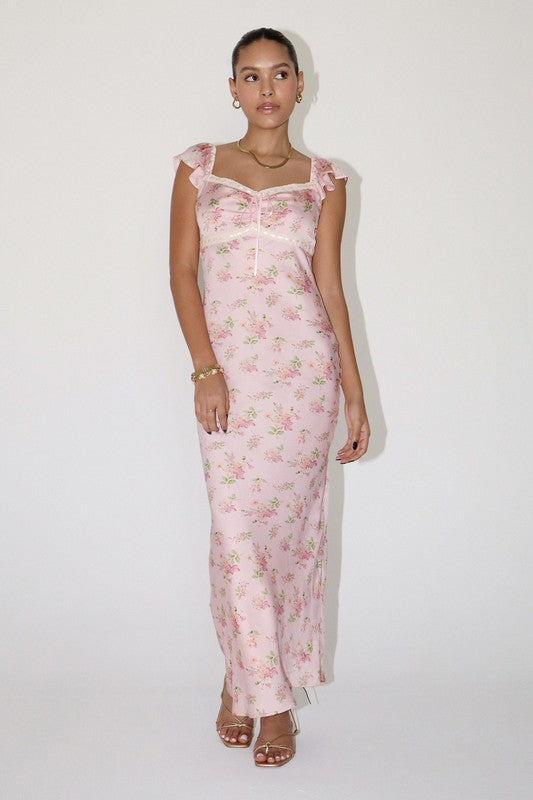 Fiorella Satin Floral Slip Maxi Dress