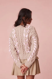 Arabella Cable Knit Sweater with Ribbon