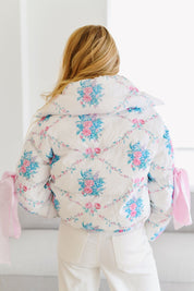 Floral Puffer Jacket with Ribbon