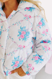 Floral Puffer Jacket with Ribbon