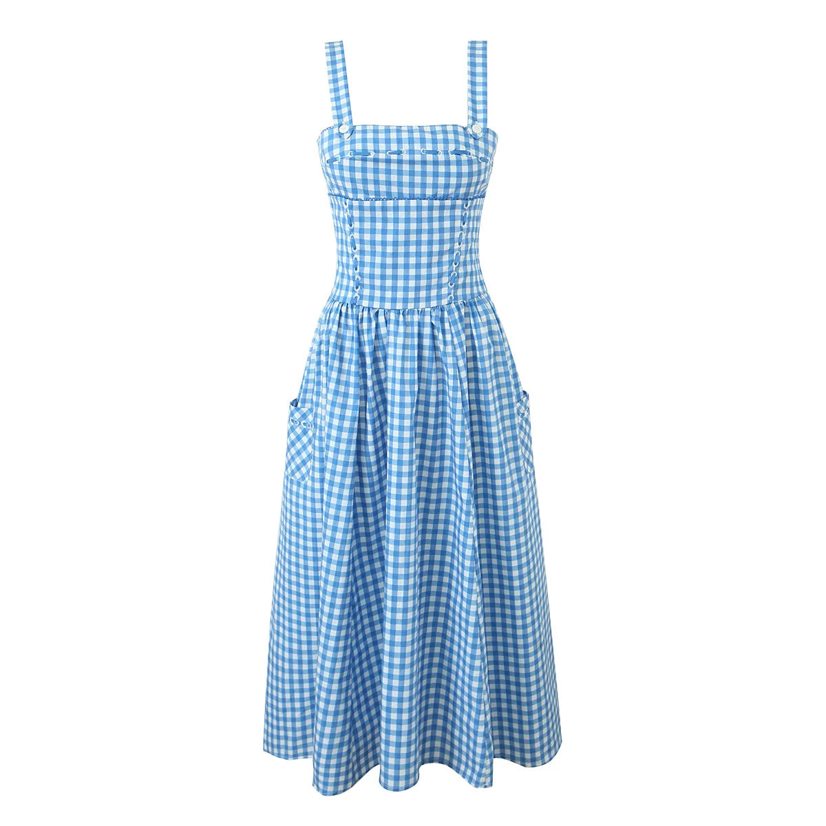 Charming Gingham Midi Dress with Pockets