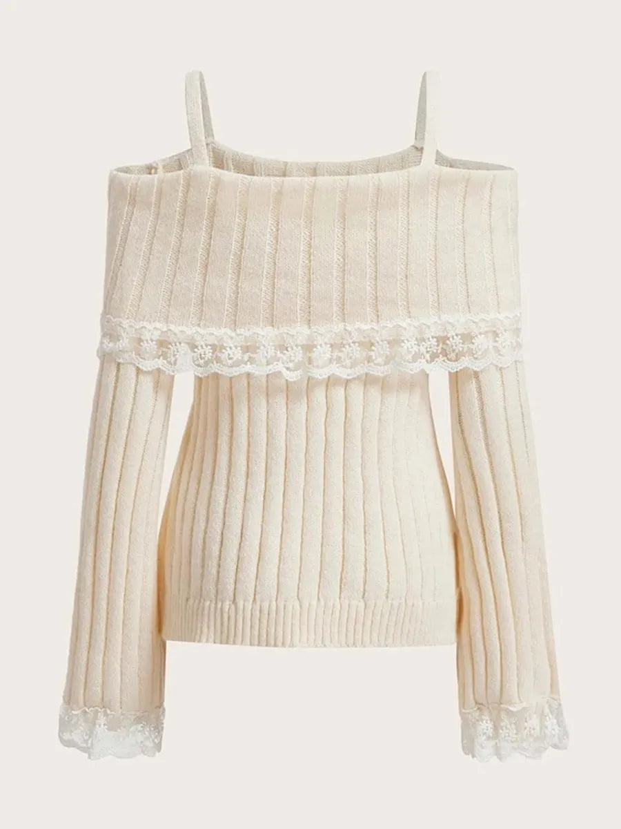 Ribboned Elegance Off-Shoulder Sweater